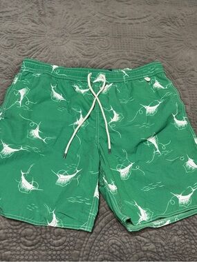 Polo by Ralph Lauren Green Swordfish Print Swim Trunks. Size XL